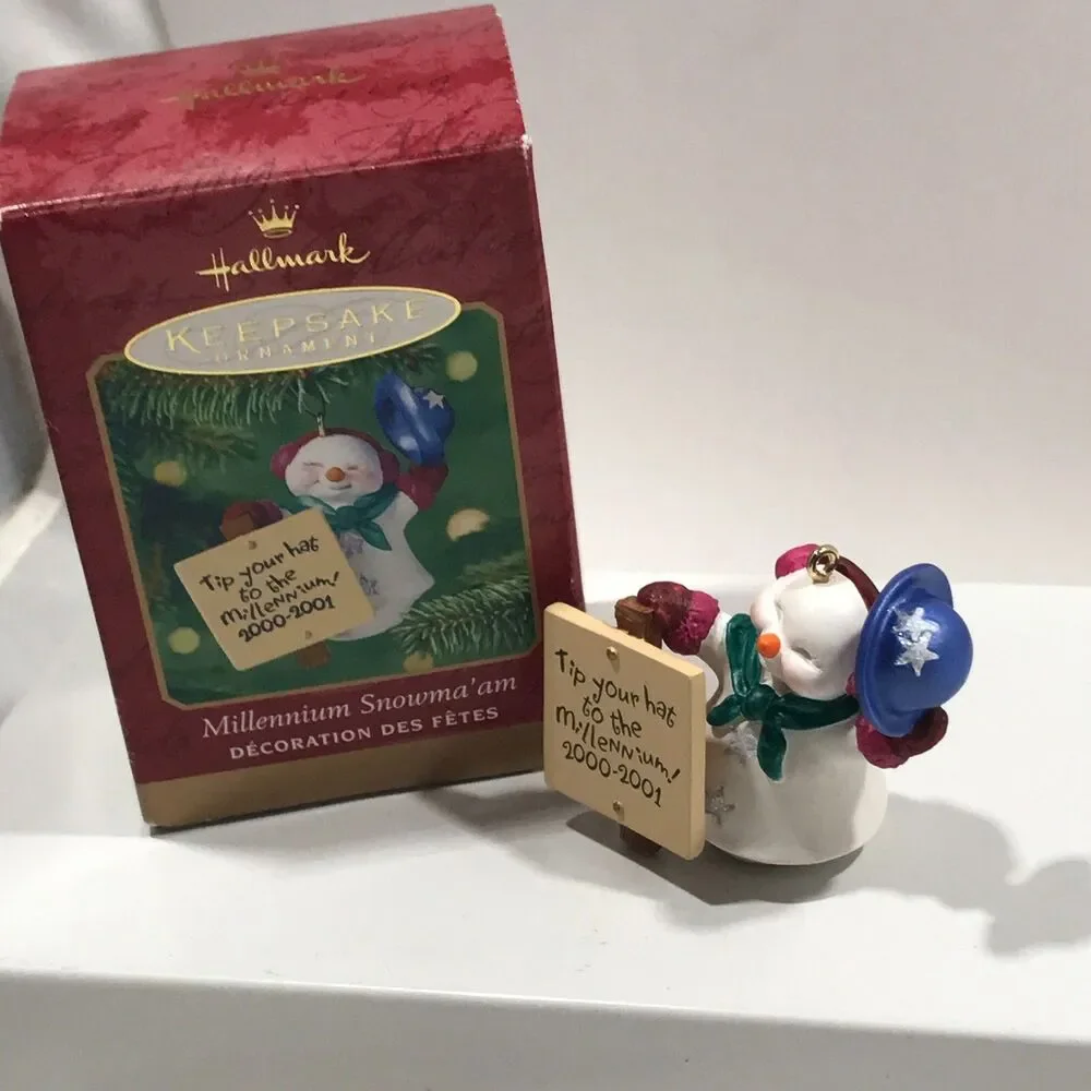 Millennium Snowma'am 2000 Hallmark Keepsake Mini Ornament Snowman 1 3/4